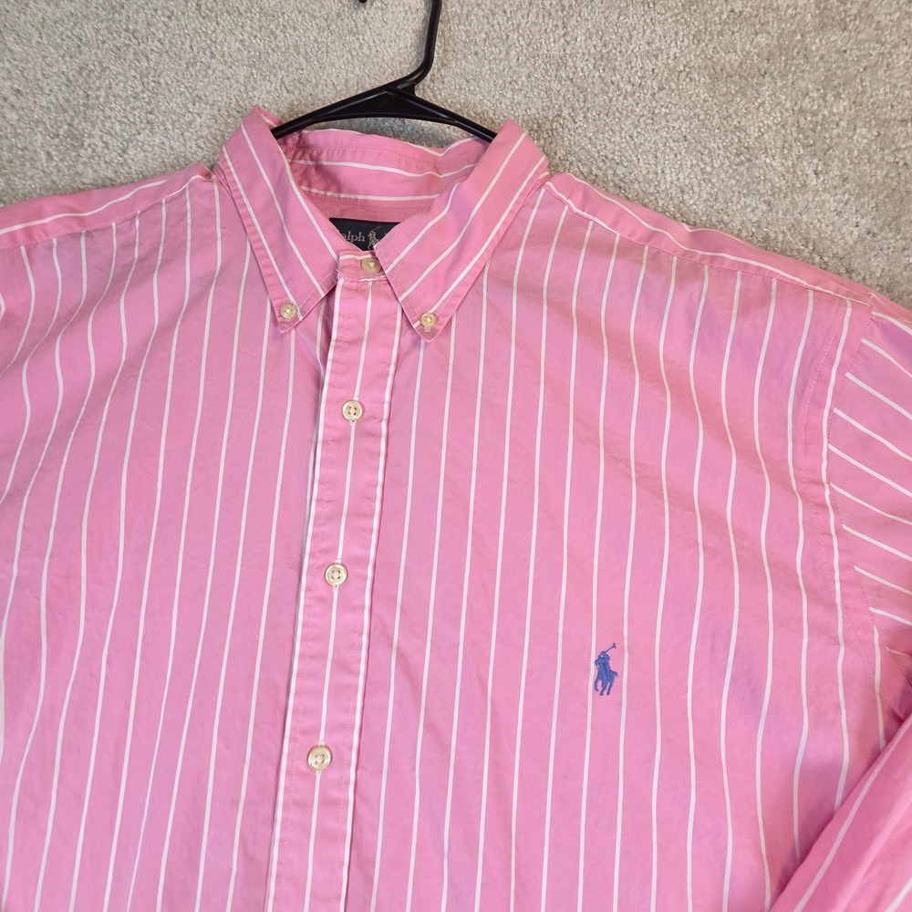 Ralph Lauren Mens 2XB Big Classic Fit Pink White Striped Button Down Shirt